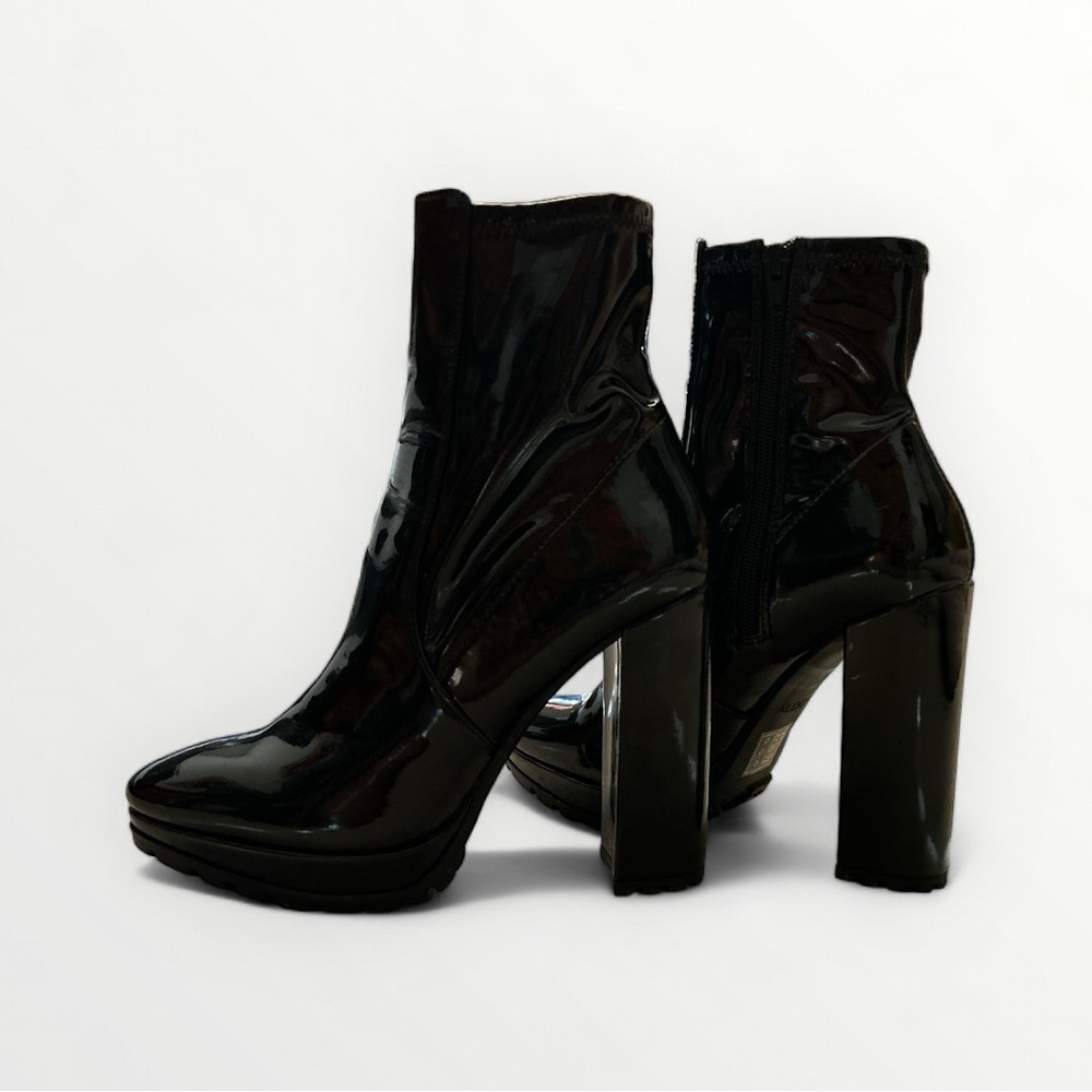 ALDO Black Latex 4.5” Heeled Boots, Size 7.5